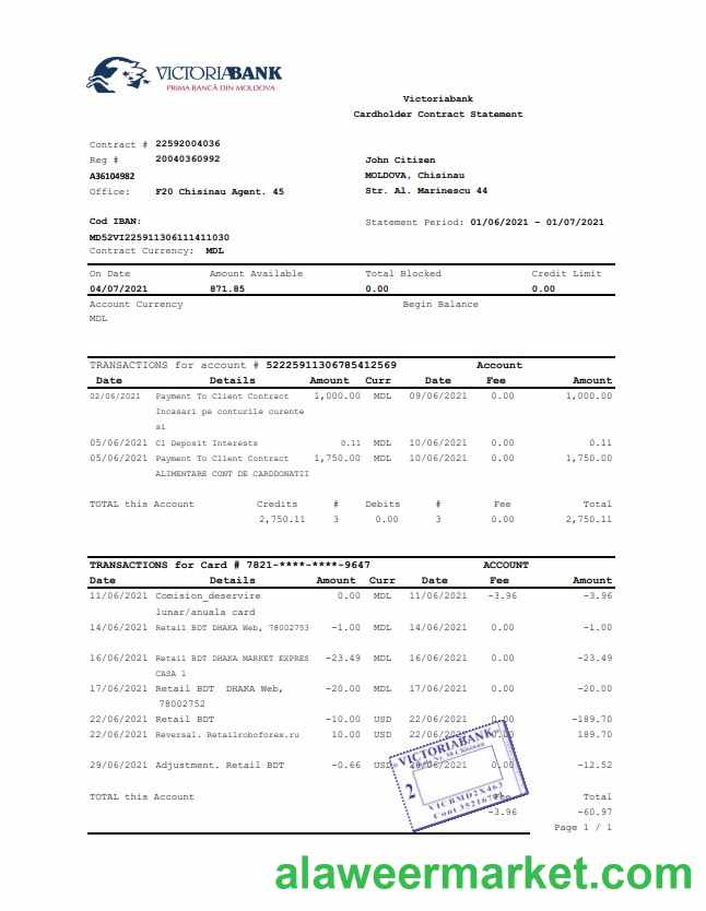 Moldova Victoriabank excel pdf